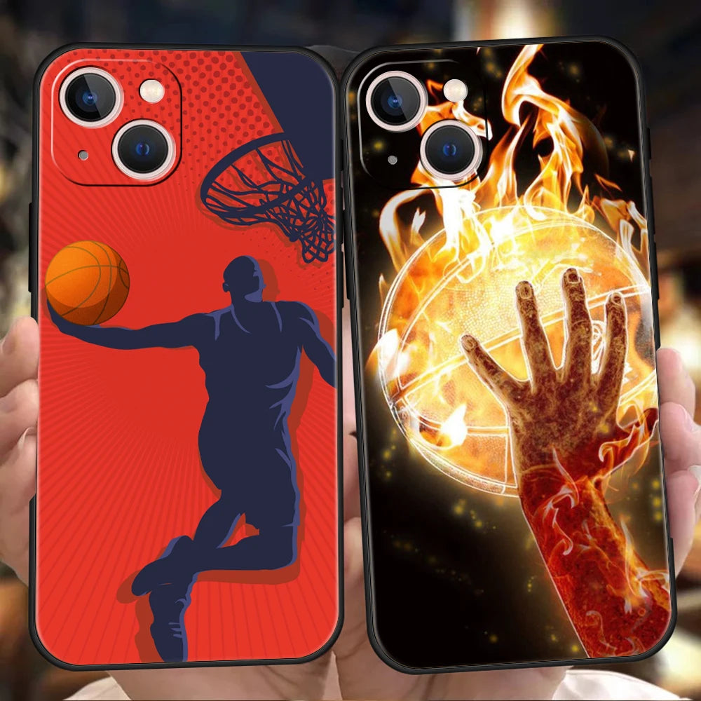 Basketball Basket Sports Phone Case Cover for iPhone 16 15 14 13 12 Pro Max XR XS 11 7 8 Plus Shockproof Silicone Soft Shell Bag