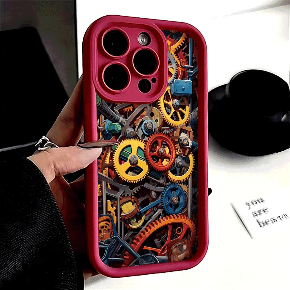 Mechanical gear pattern Phone Case For iPhone 15 16 Pro Max Cases iPhone 14 13 12 11 Pro XS Max XR X 7 8 Plus Shockproof Cover