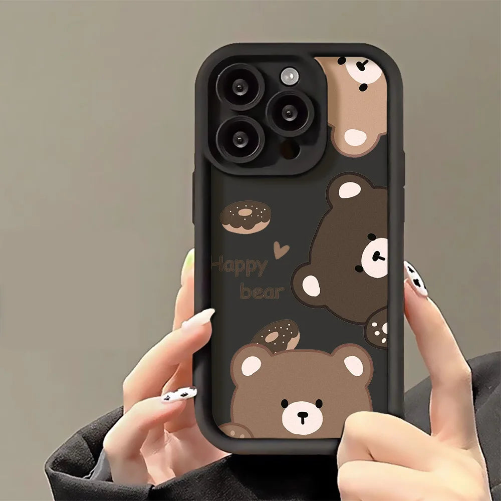 Cute Bear Phone Case For iPhone 13 Cases Iphone 11 15 Pro Max 16 17 Air 14 12 XR XS X 7 8 Plus SE 15promax Silicon Fundas Cover