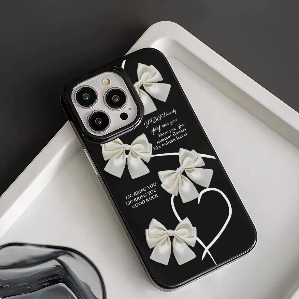 Luxury Line Bow Silicone Phone Case for IPhone 13 11 15 16 14 12 Pro Max 16 15 7 8 Plus XR XS Max Soft Shockproof Back Cover