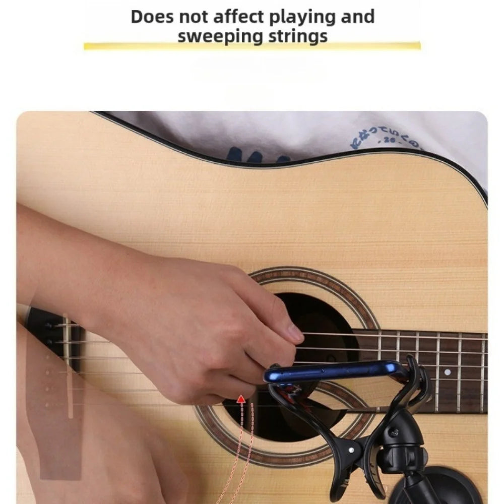 Guitar Phone Holder, Phone Holder for Guitar Gooseneck Mount, Removable Suction Cup Phone Holder for Acoustic Electric Guitar