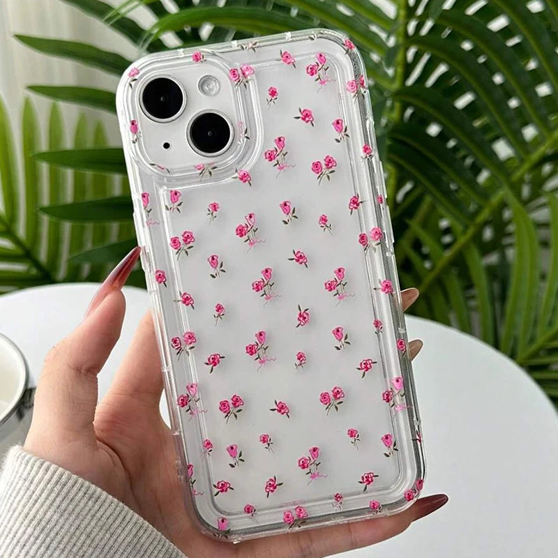 Case For iPhone 16 Cases iPhone 14 15 Pro Max Case Rose Flower Phone Case For iPhone 13 12 11 XS XR X 7 8 Plus Clear Cover