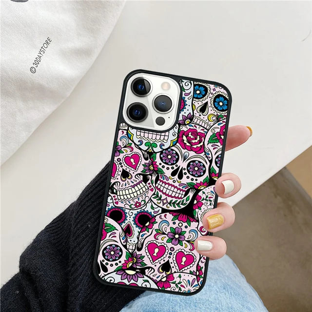 Mexican Skull Flower Phone Case Back Cover for iPhone 17 Air 16 15 14 13 11 12 Pro Max Plus Shell Coque