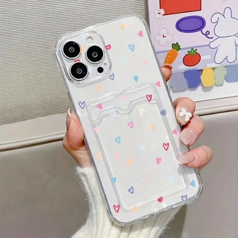 A Colorful Heart-Shaped Phone Case For iPhone 17 Cases iPhone 16 15 14 13 12 11 Pro Max XS X XR 7 8 Plus With A Card Slot Cover