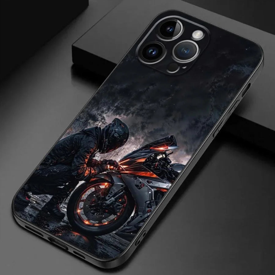Fashion motorcycle themed phone case suitable for iPhone 17 16 15 14 13 12 11 Pro/Max/Plus all inclusive frosted soft shell