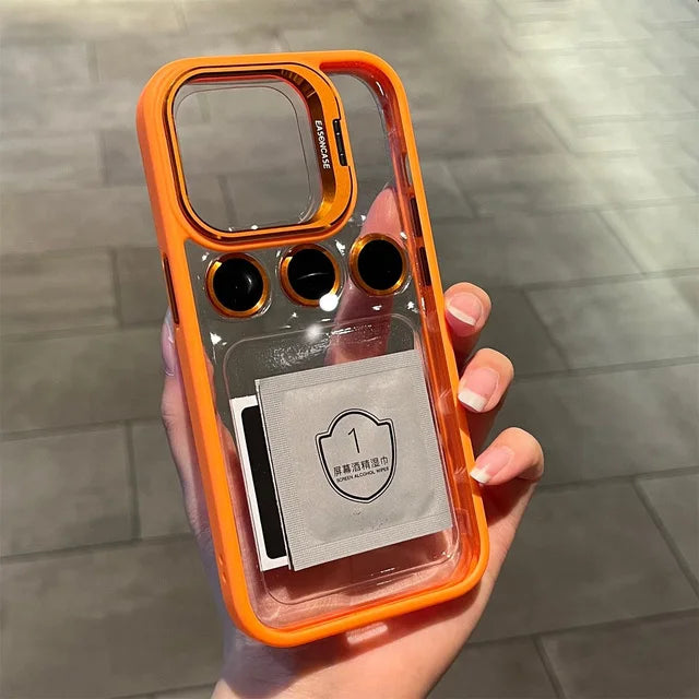 Camera Metal Lens Ring Protection Phone Cases For iPhone 17 16 15 12 13 14 Pro Max 11 Lens Holder transparent Shockproof Cover