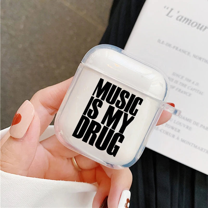Trendy Love Music English Earphone Case for Airpods 4th 3rd 2 Pro 3 Transparent Cover for Airpod 3 1 Protective Accessorie Shell