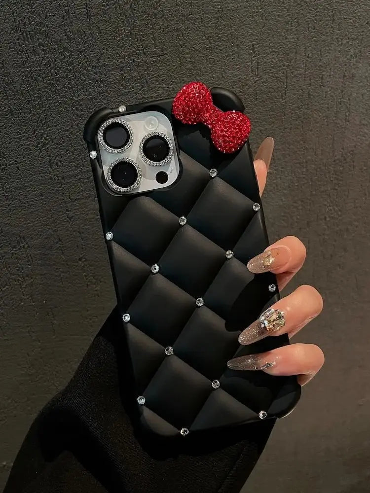 Luxury Designer Kitty Bow Case for iPhone 16 Pro Max 17 Pro 17 air Glitter Diamond Phone Cover for iPhone 14 15 13 16e 12 Pro 11