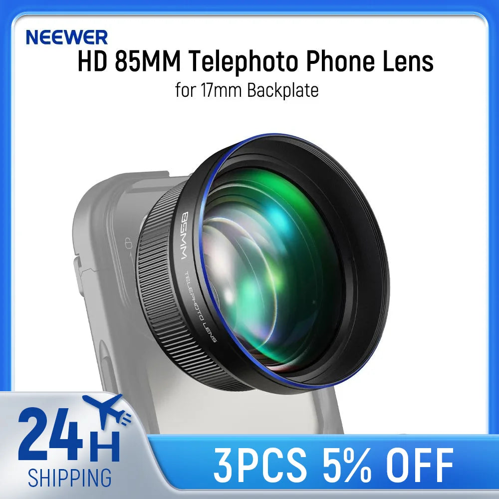 NEEWER HD 85MM Telephoto Phone Lens for 17mm Backplate 2.5X Magnification For SmallRig NEEWER iPhone Samsung Phone Cage Case