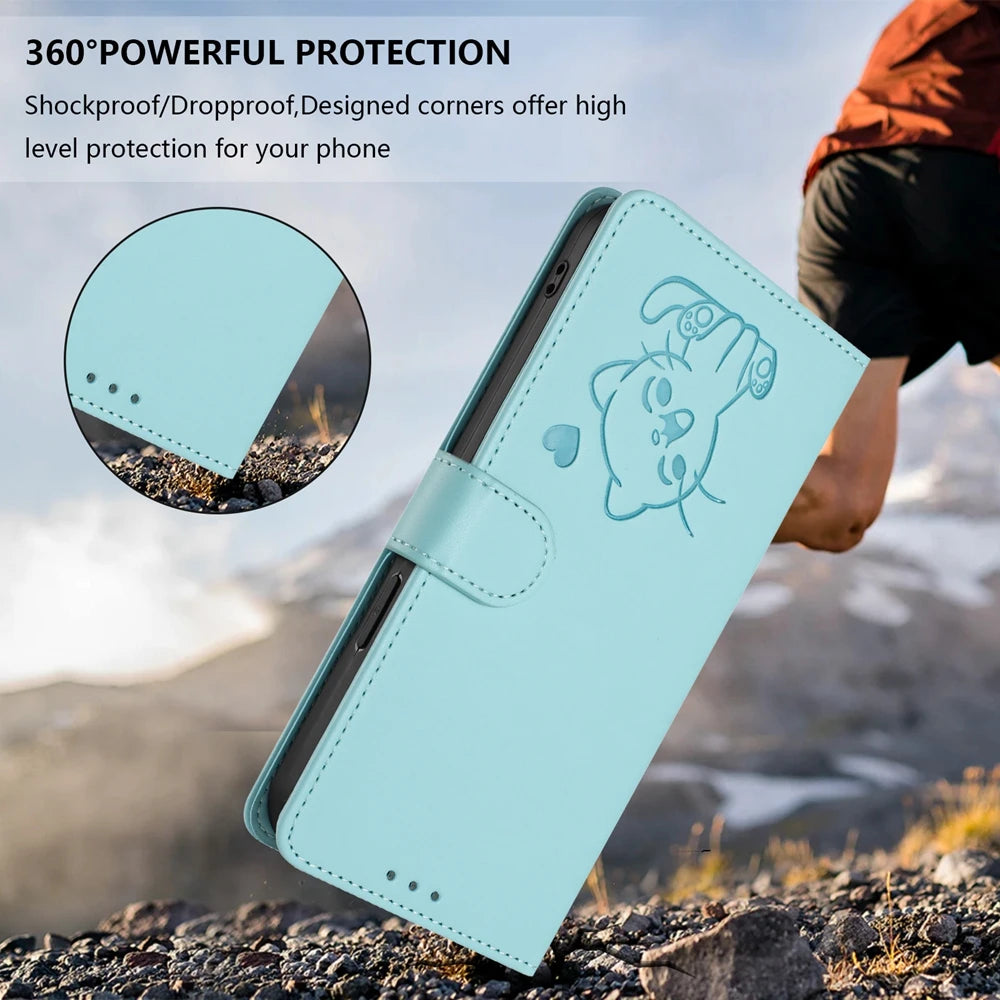 Fashion Wallet Card Slot Kickstand Phone Case on for Funda Coque Fairphone 6 5 Cases 3D Cute Cat Flip Cove