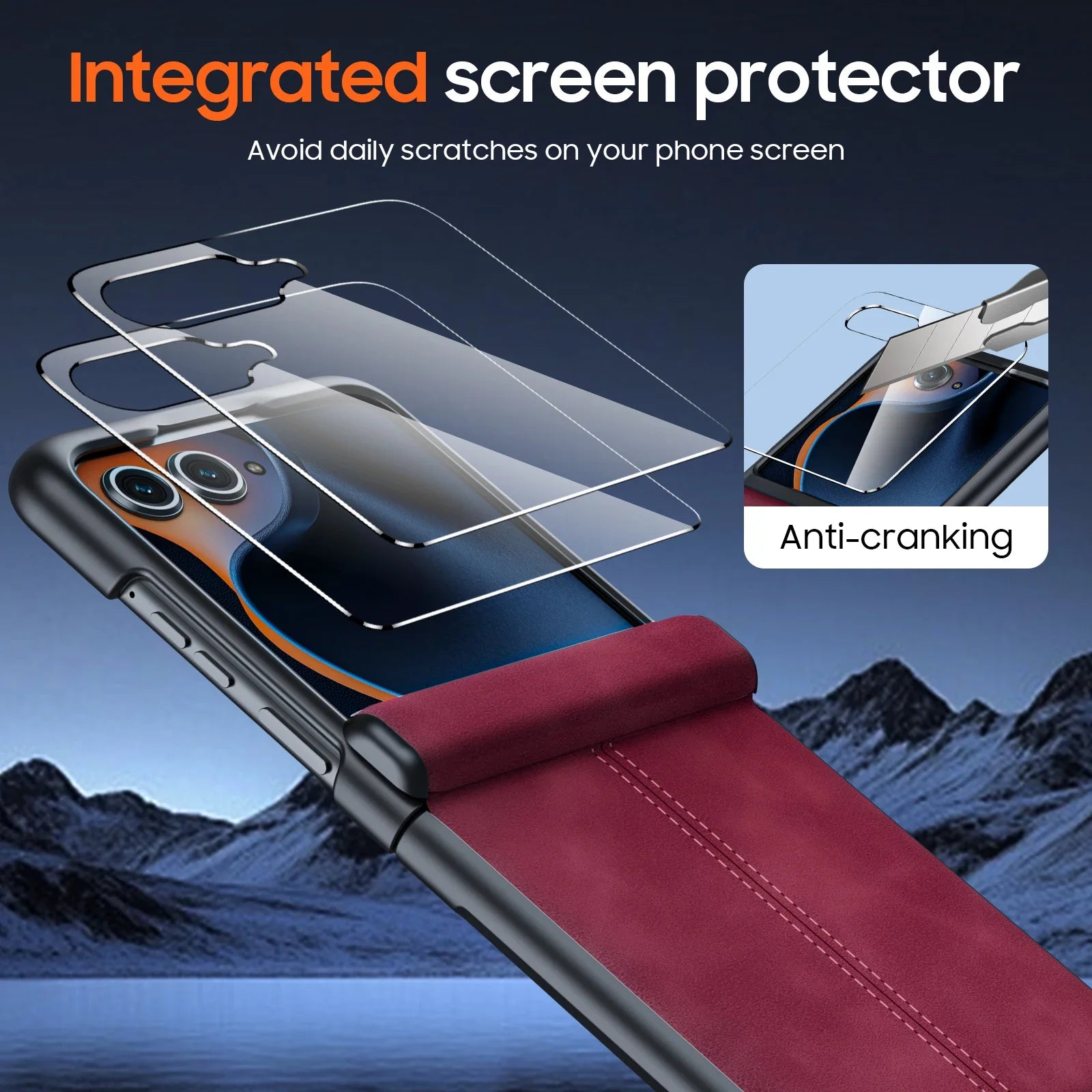 Leather Case for Motorola Razr 50 / 60 / 70with Hinge Protection, Built-in Screen Protector, Slim Shockproof Cover-Red