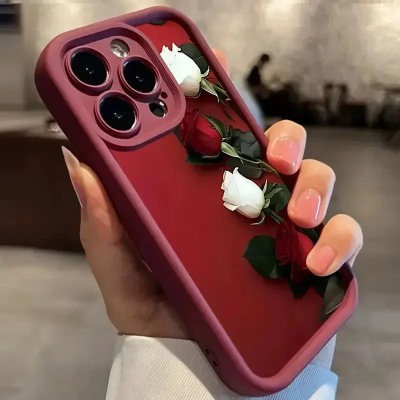 Wine Red Rose and White Rose Phone Cases For iPhone 16 15 Pro Max Cases iPhone 11 12 13 14 Pro XR X XS 7 8 Plus Anti-fall Covers