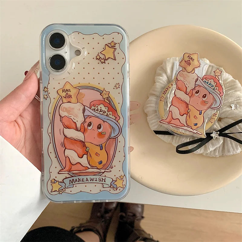 Magnetic Phone Case For iPhone 16 Pro 15 14 13 Pro Max Cover with Magsafe Holder Cute Candle Star Shockproof Silicone Cases 15