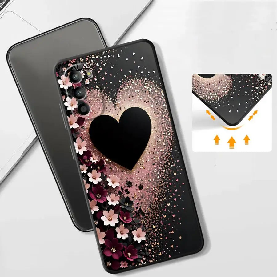 Exquisite Love Art Black Soft Phone Cover Case for Motorola Mot G71 G22 Edge40 Edge 20 Pro 30 Lite G52 G53 G30 G60 G60s G50 G32