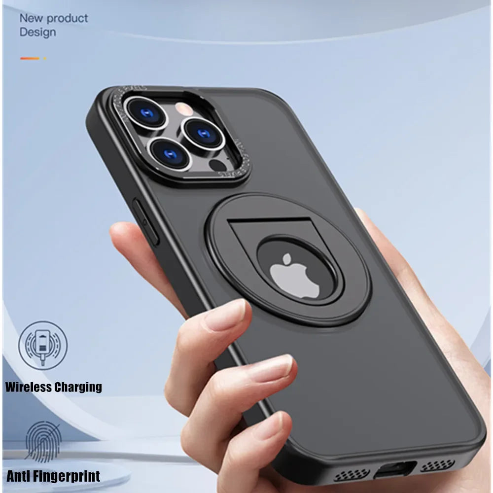 Magnetic Mobile Phone Case with Ring Kickstand for iPhone 15 14 Pro Max Case 13 12 11 Plus Matte Cases Shockproof Stand Cover