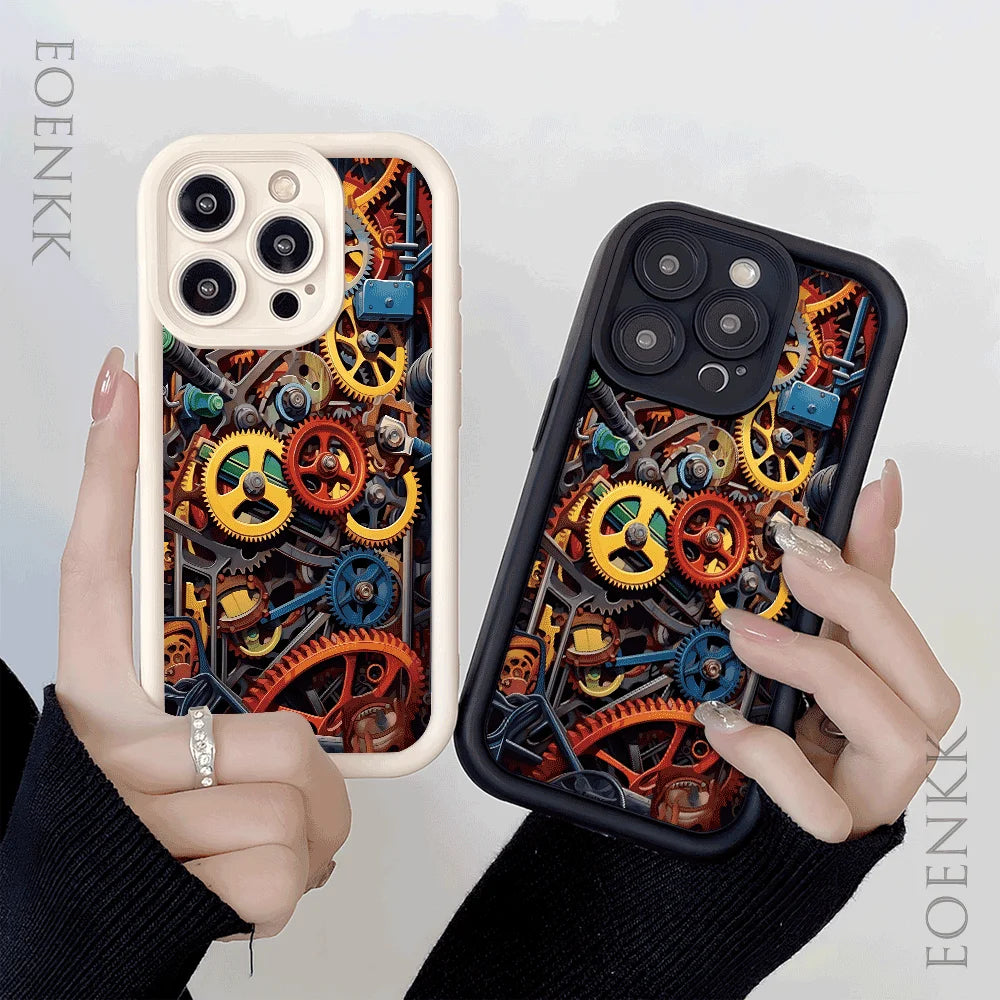 Mechanical gear pattern Phone Case For iPhone 15 16 Pro Max Cases iPhone 14 13 12 11 Pro XS Max XR X 7 8 Plus Shockproof Cover