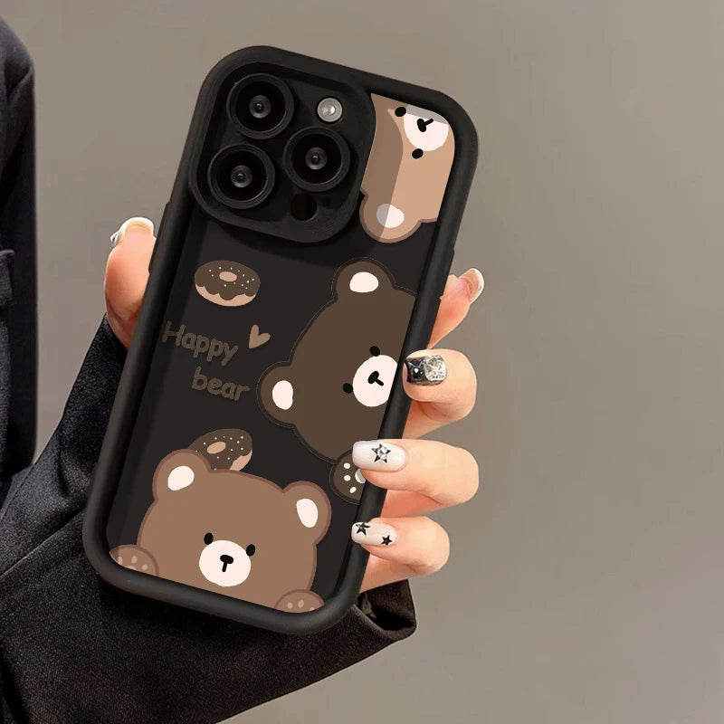 Cute Bear Phone Case For iPhone 13 Cases Iphone 11 15 Pro Max 16 17 Air 14 12 XR XS X 7 8 Plus SE 15promax Silicon Fundas Cover