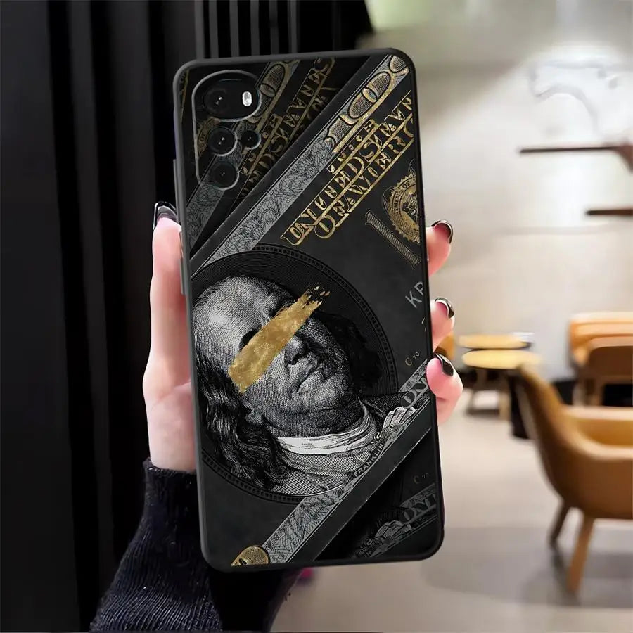 Dollar Money Case for Motorola Mot G22 Edge40 G50 Edge 20 Pro 30 Lite G52 G60s G60 G32 G51 G73 G53 G30 G71 Black Soft Phone