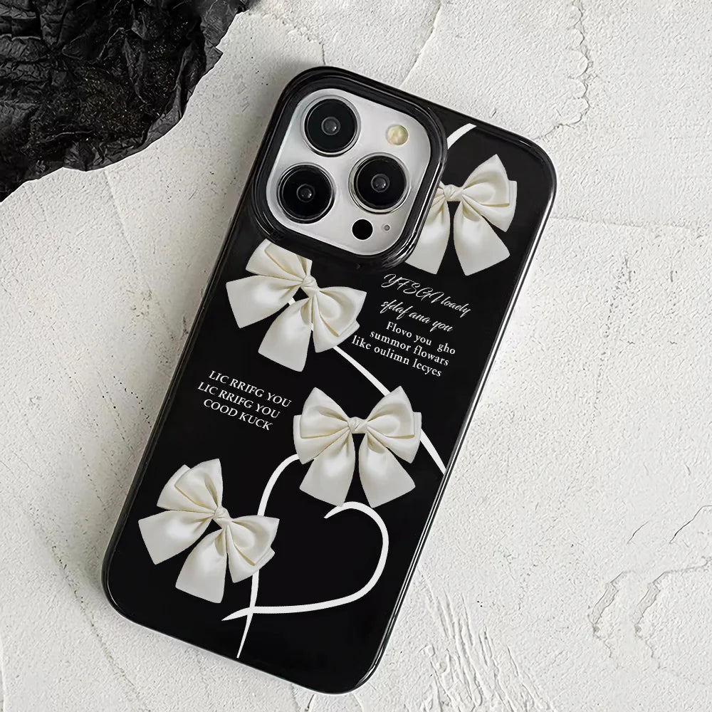 Luxury Line Bow Silicone Phone Case for IPhone 13 11 15 16 14 12 Pro Max 16 15 7 8 Plus XR XS Max Soft Shockproof Back Cover
