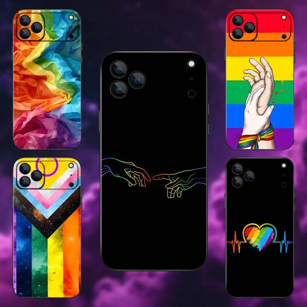 L-Lesbian LGBT Rainbow Pride  Phone Case For iPhone 17,16,15,14,13,12,Pro,Max,Plus,E,SE4,Air,Mini Black Soft Box