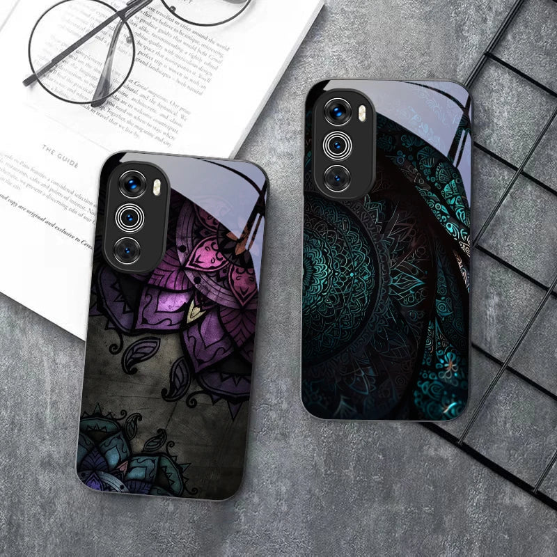 Black Pattern For Moto G54 Power 5G G75 Edge 50 Neo G14 24 4G 34 G55 85 35 20 Lite 30 Pro G24 Power Black Glass Phone Case