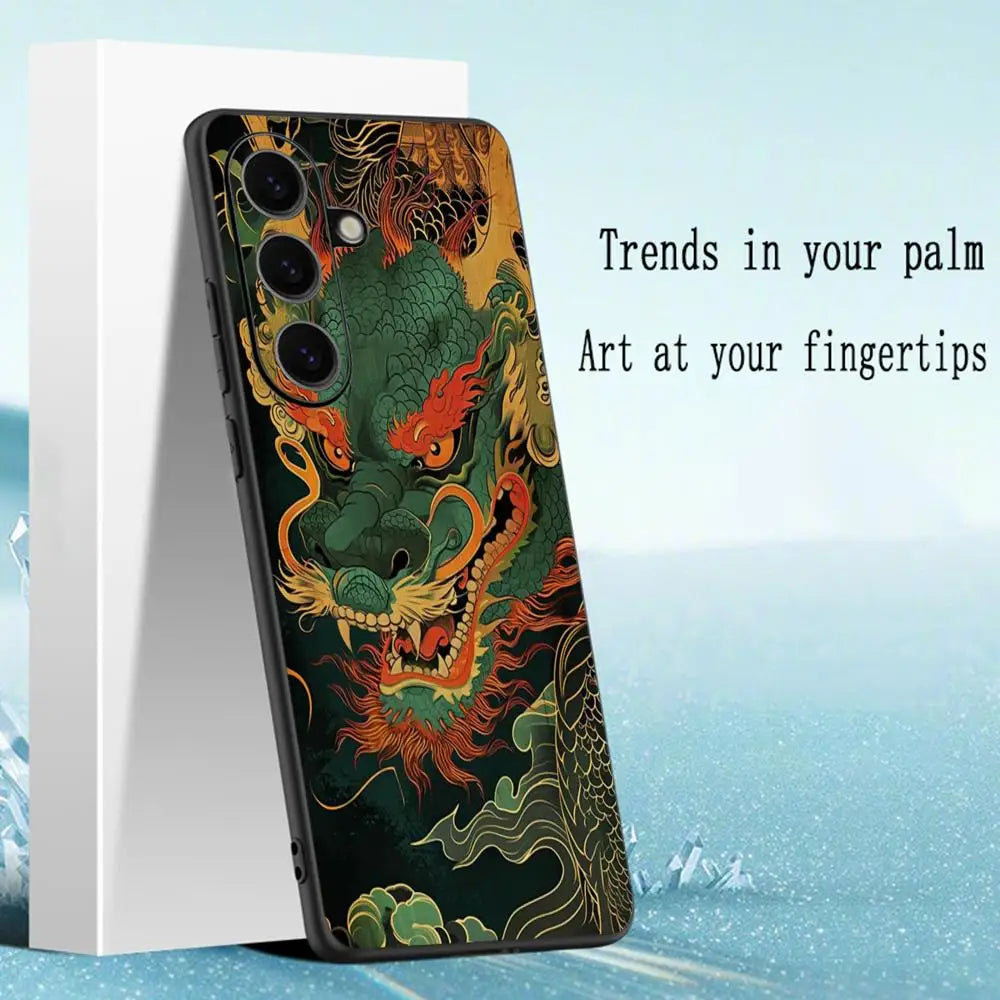 Luxury cool Chinese dragon Phone Case For Samsung Galaxy S25 S24 S23 S22 S21 S20 Plus Ultra Note20 Soft Black