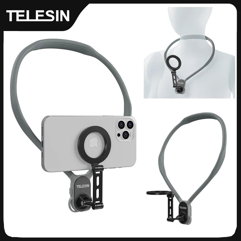 TELESIN Max Magnetic Neck Mount Silicone Quick Release Hold for Iphone 15 14 13 12 11 10 HUAWEI XIAOMI SAMSUNG Phone Accessories
