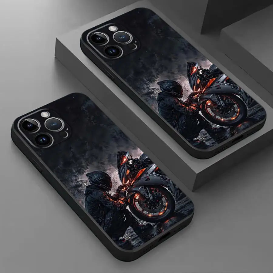 Fashion motorcycle themed phone case suitable for iPhone 17 16 15 14 13 12 11 Pro/Max/Plus all inclusive frosted soft shell
