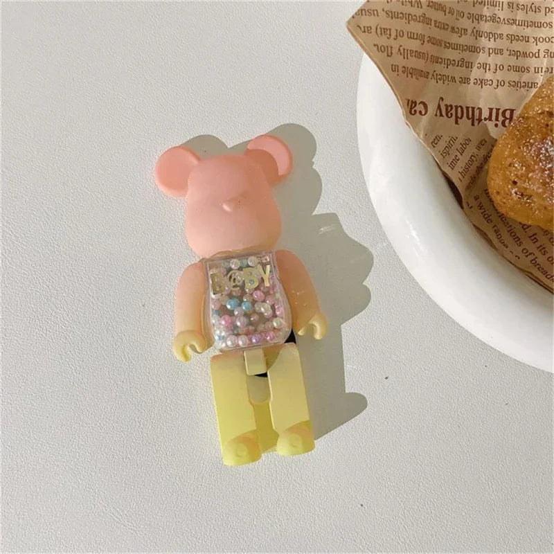 Stylish 3D Gradient Bear Phone Folding Bracket Holder Ring For iPhone 15 Samsung Phone Accessories Quicksand Lazy Bracket