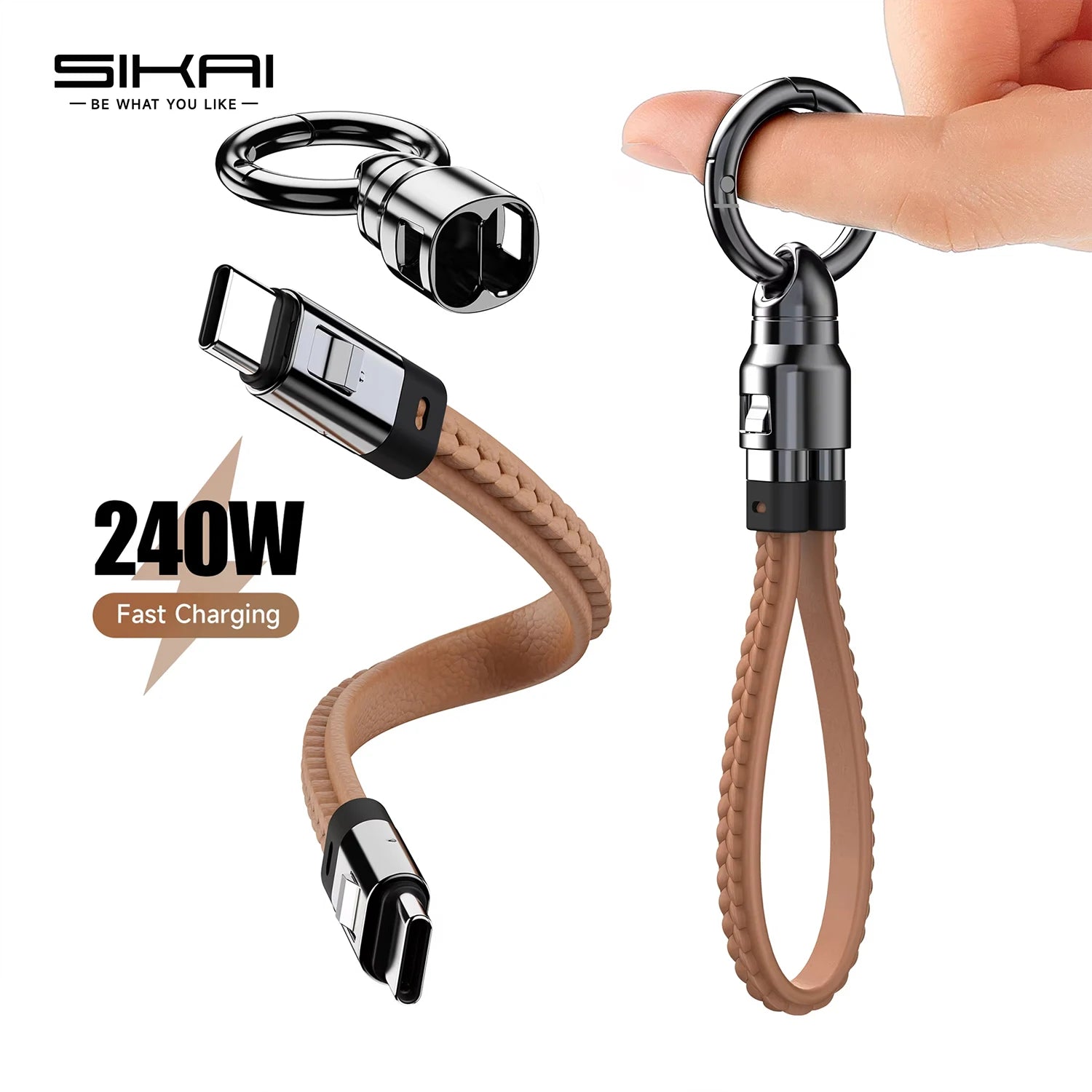 Portable Keychain USB C Charger Cable Short 240W 5A Fast Charging Cord  Type C Short Charging Cable for Phone MacBook Android