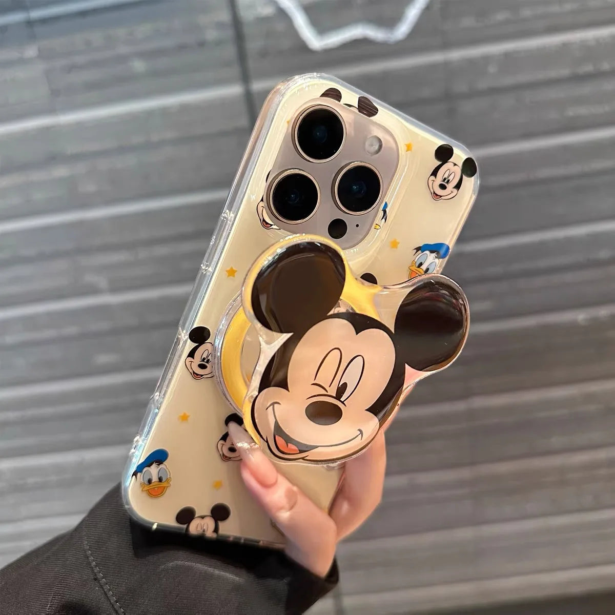 Korean INS Mickey Cartoon magnetic stand phone case for iPhone 13 15 pro 14 16 Pro Max cover with Magsafe Holder Shockproof Case