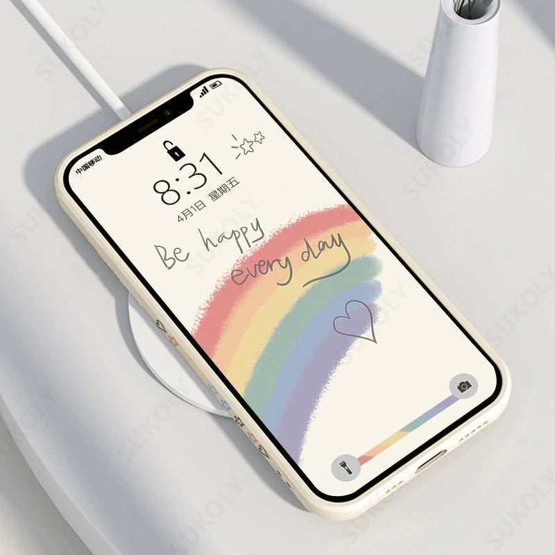 Rainbow Pattern Silicone Phone Case For iPhone 17 Pro Max 16e Air 16 15 Pro Max Plus 14 13 Pro Max 12 Pro Shockproof Soft Cover