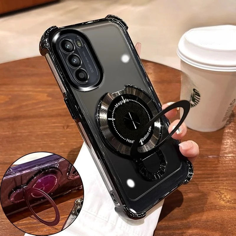 Clear Shockproof Plating Magnetic Magsafe Bracket Case for Motorola Moto G52 G53 G54 G60 G72 G84 E15 G05 G34 Silicone Cover