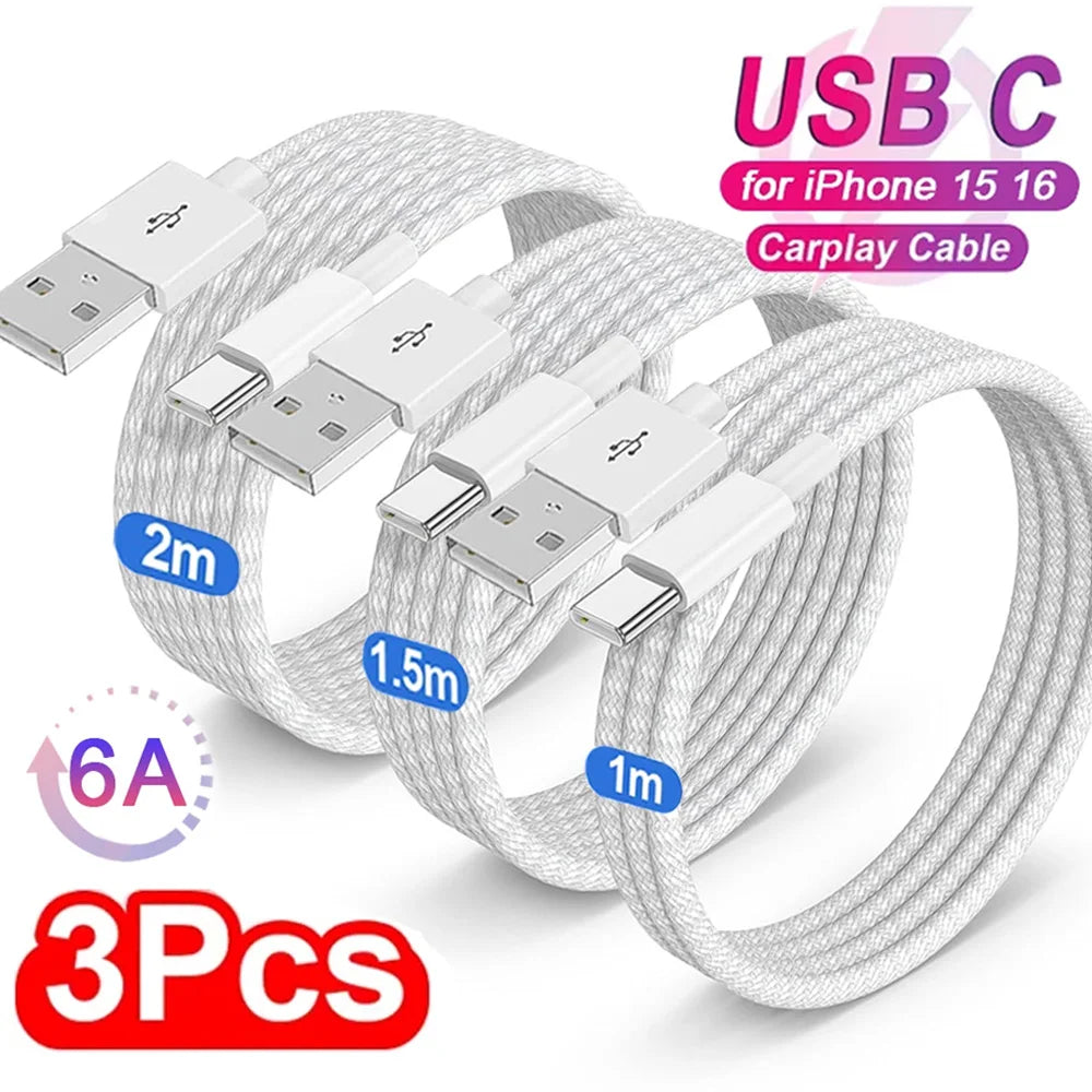 3/2/1Pcs Type C Cable for iPhone 15 16 17 Pro Max for iPad USB C To Type-C Charger Cord PD Quick Charging High-speed Data Line