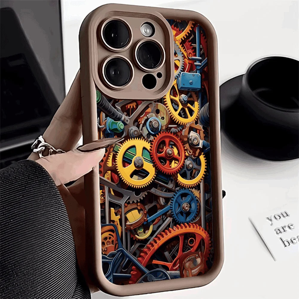 Mechanical gear pattern Phone Case For iPhone 15 16 Pro Max Cases iPhone 14 13 12 11 Pro XS Max XR X 7 8 Plus Shockproof Cover