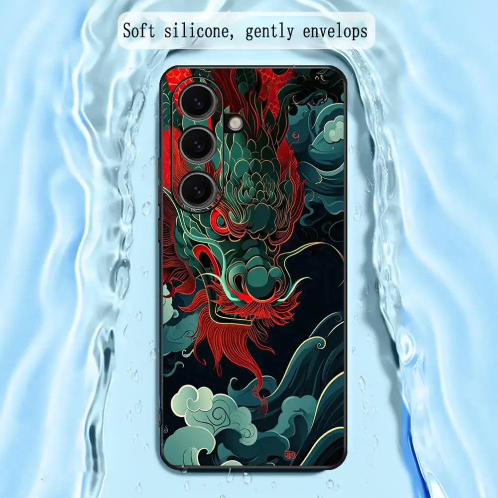 Luxury cool Chinese dragon Phone Case For Samsung Galaxy S25 S24 S23 S22 S21 S20 Plus Ultra Note20 Soft Black