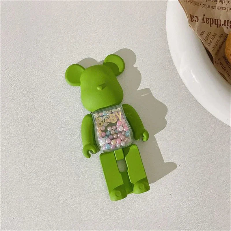 Stylish 3D Gradient Bear Phone Folding Bracket Holder Ring For iPhone 15 Samsung Phone Accessories Quicksand Lazy Bracket