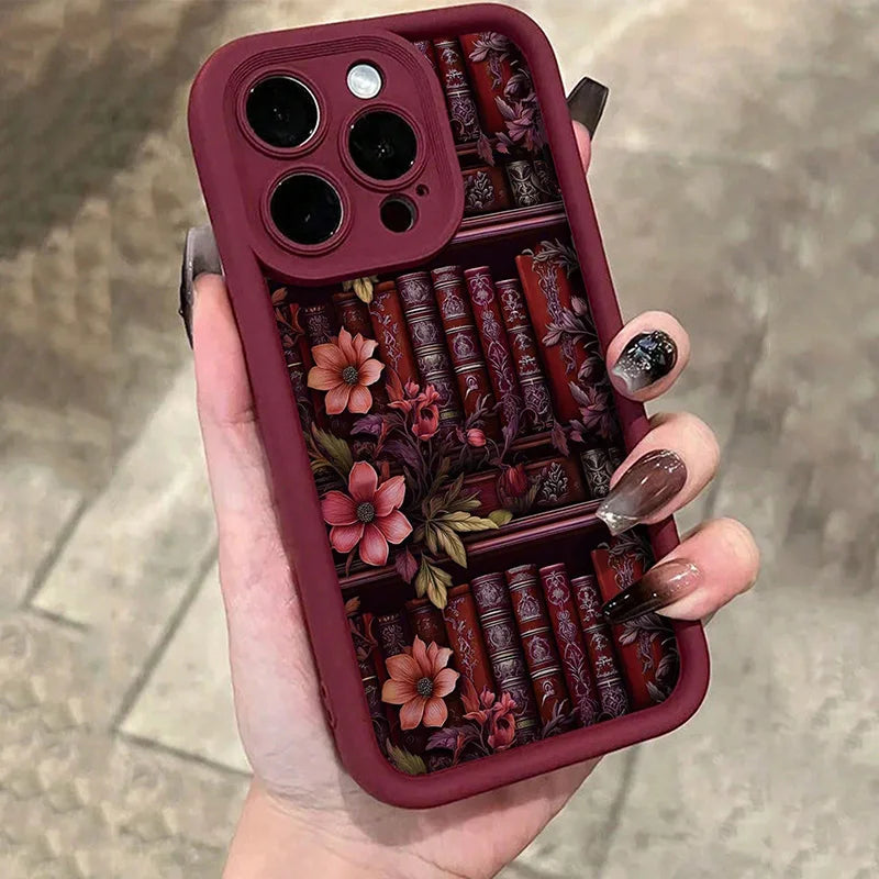 For iPhone 13 Cases Flowery Watercolor Bookshelf Print Soft Phone Case For iPhone 11 12 14 15 16 Pro Max XS X XR 7 8 Plus Cover