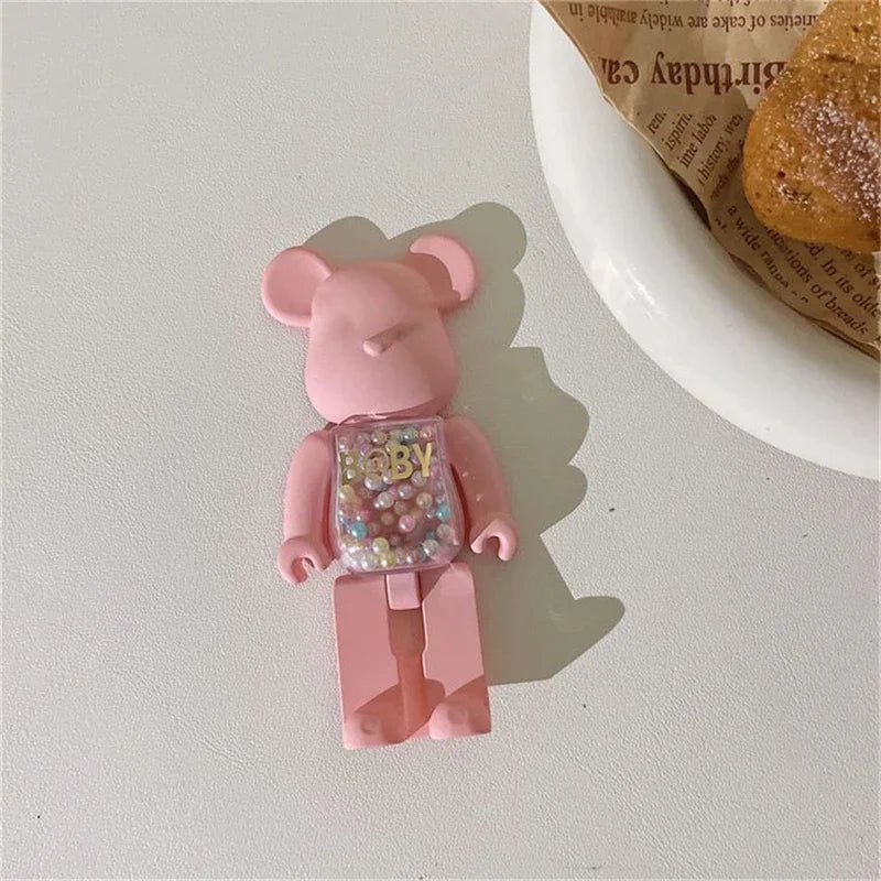 Stylish 3D Gradient Bear Phone Folding Bracket Holder Ring For iPhone 15 Samsung Phone Accessories Quicksand Lazy Bracket