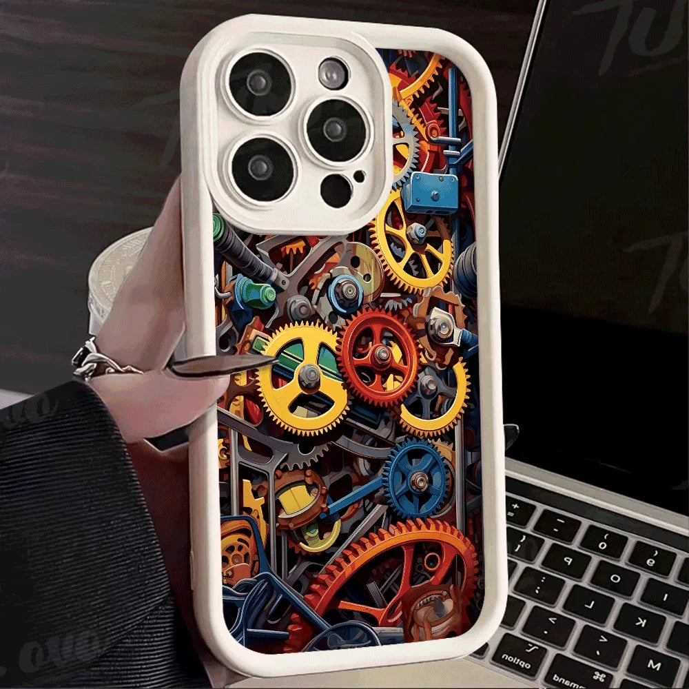 Mechanical gear pattern Phone Case For iPhone 15 16 Pro Max Cases iPhone 14 13 12 11 Pro XS Max XR X 7 8 Plus Shockproof Cover