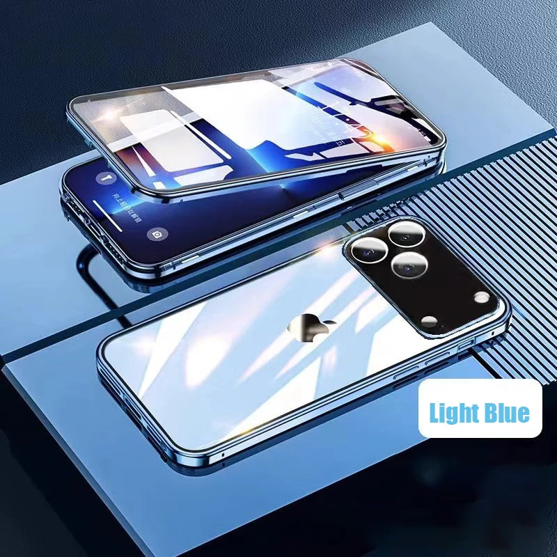 360 ° Full Protection Metal Magnetic Double-Sided Glass Snap Lock Phone Case For iPhone 17 Pro Max/17/Air/17 Pro Bumper Cover