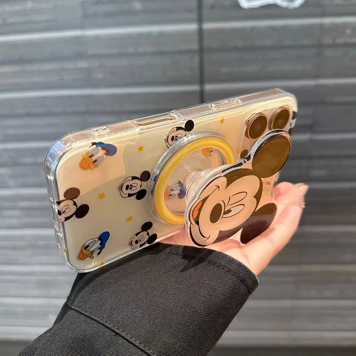 Korean INS Mickey Cartoon magnetic stand phone case for iPhone 13 15 pro 14 16 Pro Max cover with Magsafe Holder Shockproof Case