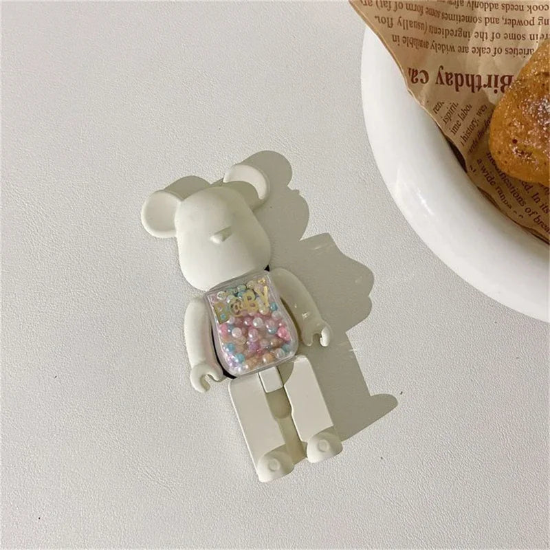 Stylish 3D Gradient Bear Phone Folding Bracket Holder Ring For iPhone 15 Samsung Phone Accessories Quicksand Lazy Bracket