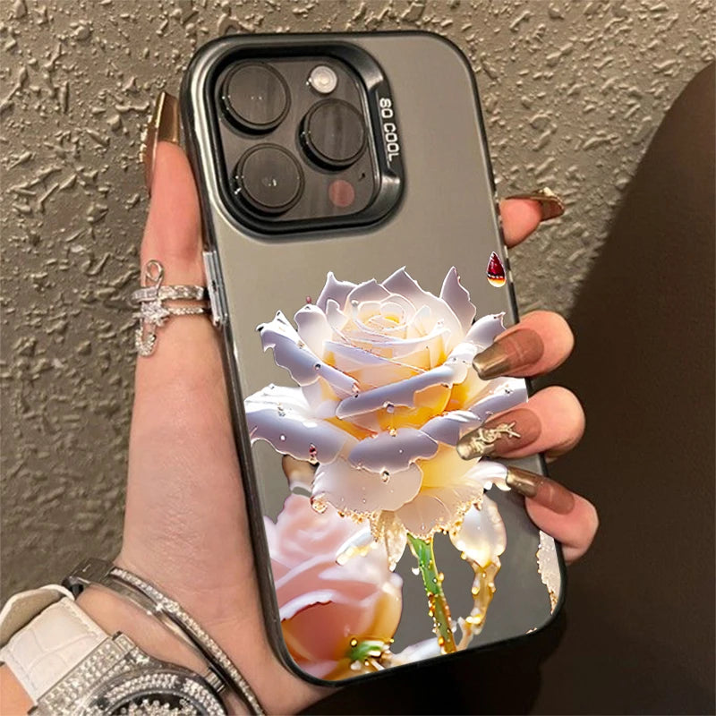 Black Gold Rose Phone Cases for iPhone 16 15 Pro Max Cases For iPhone 16E 11 12 13 14 Pro X XS XR 7 8 Plus SE2 Silver IMD Covers