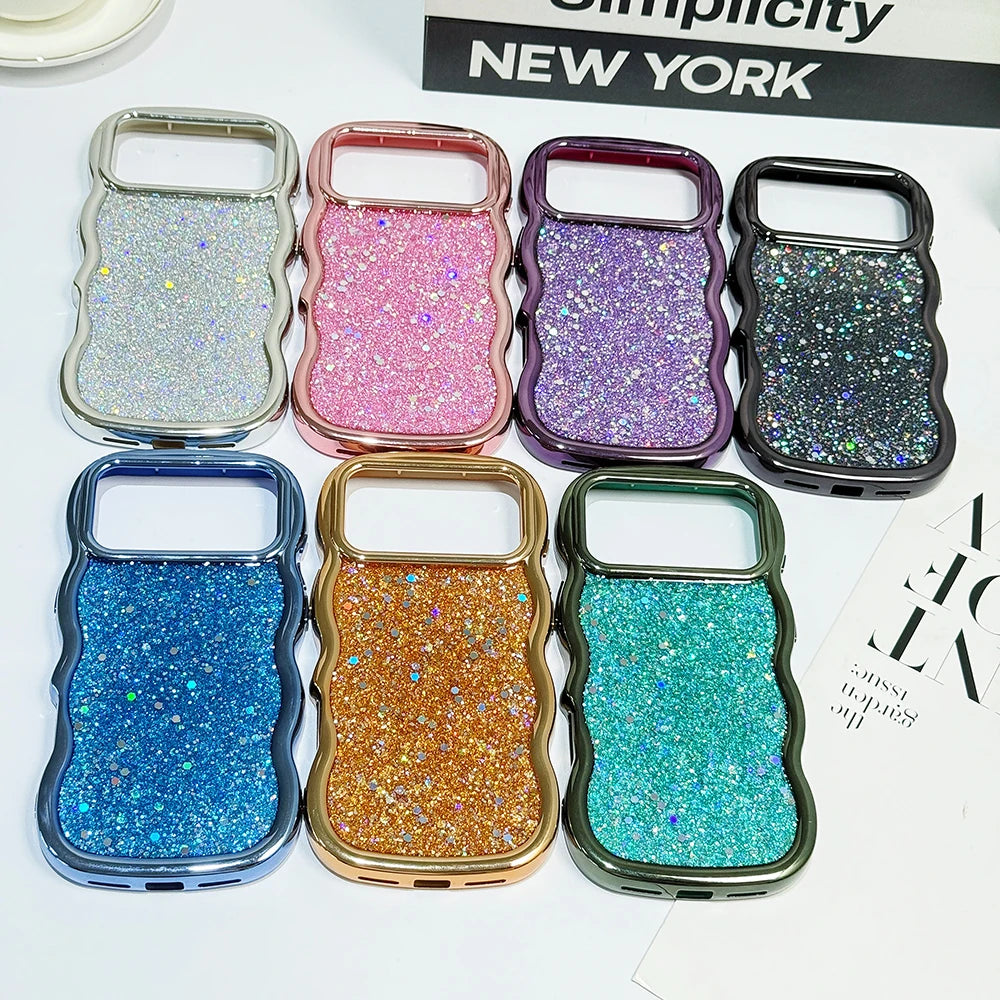 Glitter Case for iPhone 17promax Bling Plating Wave Edge Phone Case for iPhone Air Cute Shockproof Shiny Cover for iPhone 17pro