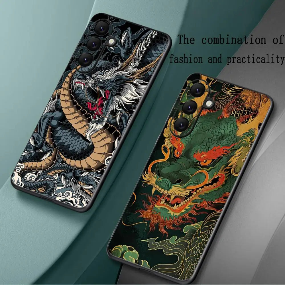 Luxury cool Chinese dragon Phone Case For Samsung Galaxy S25 S24 S23 S22 S21 S20 Plus Ultra Note20 Soft Black