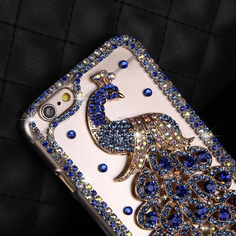 Cases for iPhone 17 Air 16 16e 15 14 13 12 11 7 8 Pro Max Plus X XS XR SE 2020 2022 Case Diamond Phone Cover coque Peacock