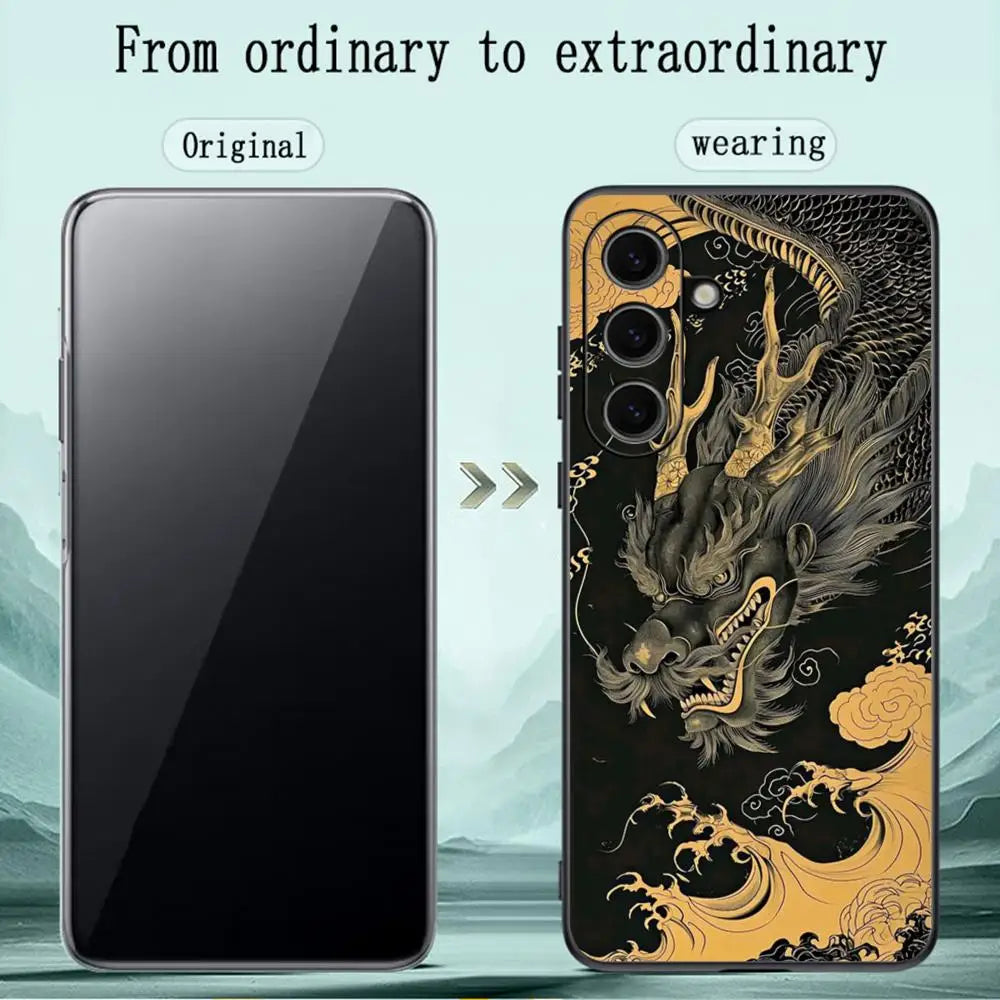Luxury cool Chinese dragon Phone Case For Samsung Galaxy S25 S24 S23 S22 S21 S20 Plus Ultra Note20 Soft Black