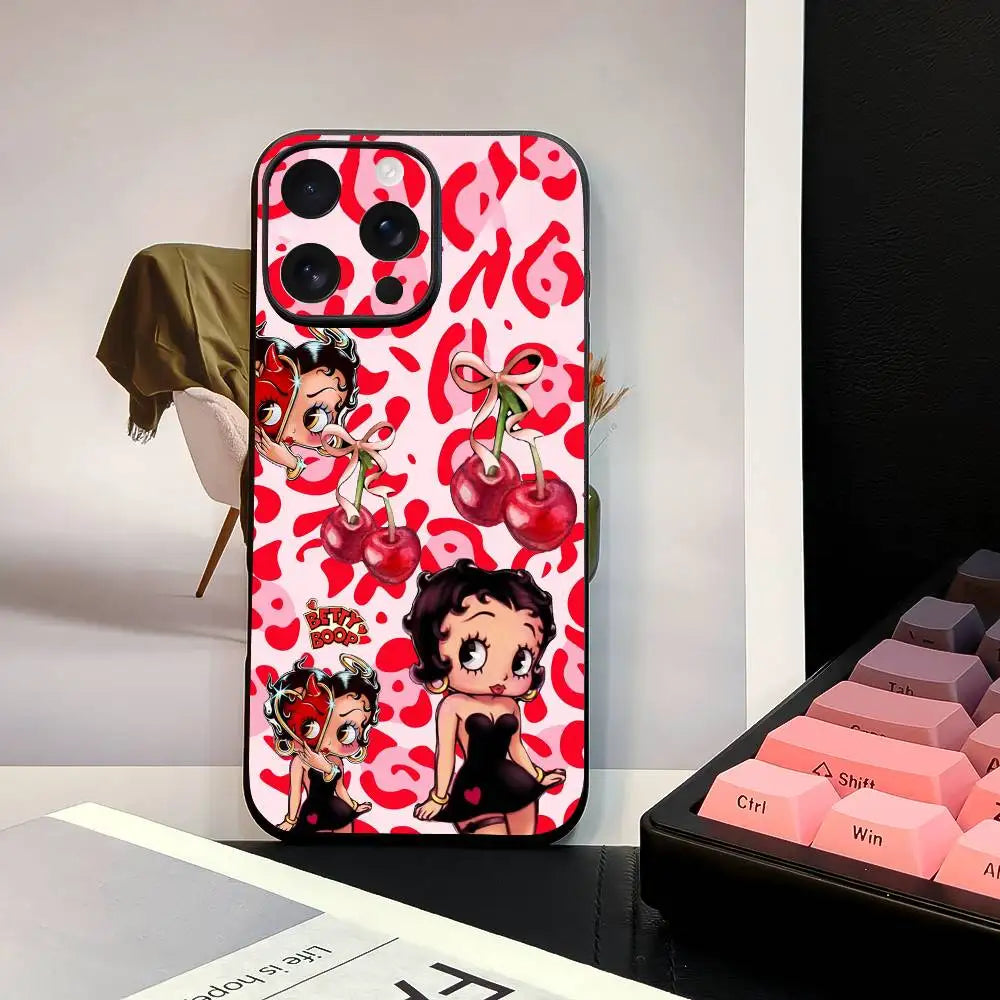 B-Bettys B-Boops Phone Case Stylish Black Matte TPU Case For 11-16. Anti-slip And Wear-resistant