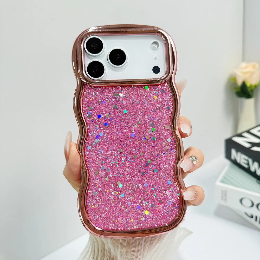 Glitter Case for iPhone 17promax Bling Plating Wave Edge Phone Case for iPhone Air Cute Shockproof Shiny Cover for iPhone 17pro
